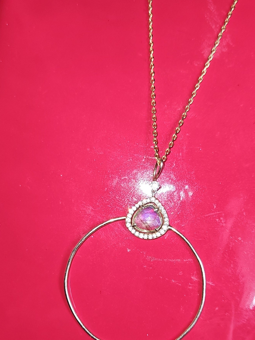Sterling Silver  925 Yellow Gold Plated Necklace with Natural Iridescent Stone